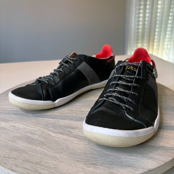 Plae Mulberry Black Red Full Grain Leather Men\'s Casual Sneakers Shoes Size 7